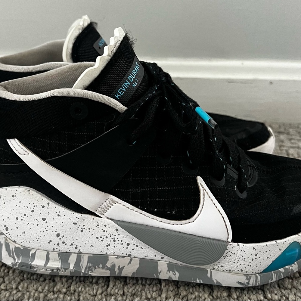 Nike Kevin Durant 7 Black and White High-Top Sneakers with Blue Accents
